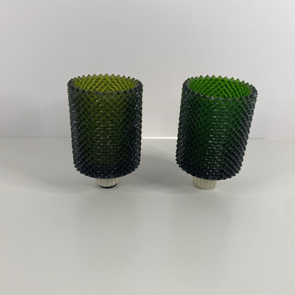 2 Diamond Cut Green Glass Peg Votive Cup Candle Holder Charmwick